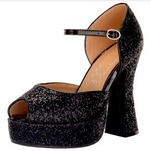 Glitter platform chunky heels shoes